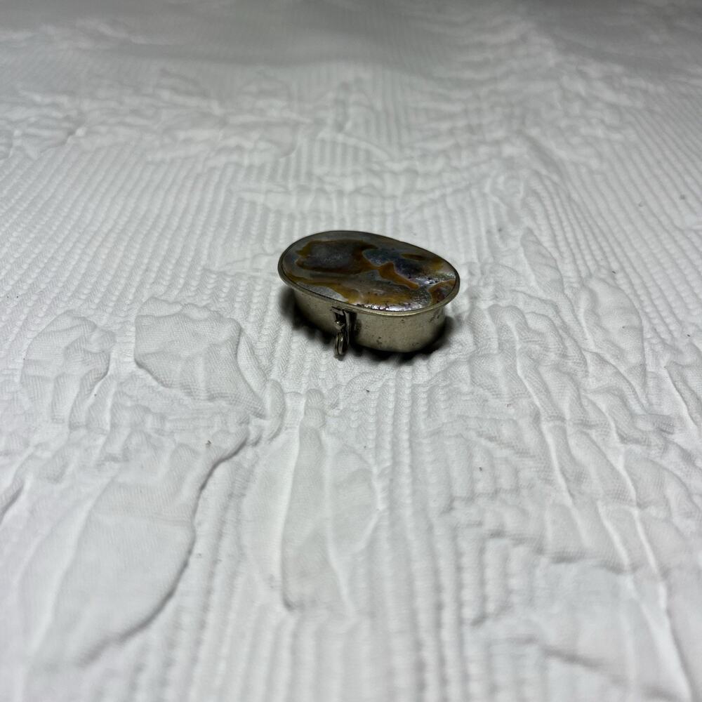 Vintage Silver Pill Box Alpaca Abalone Hinged Trinket